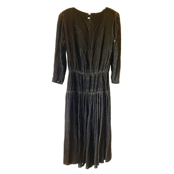 Donna Morgan For Nonstop Vintage Dark Brown Silk Crushed Velvet Drop-waist Dress - Picture 2 of 12